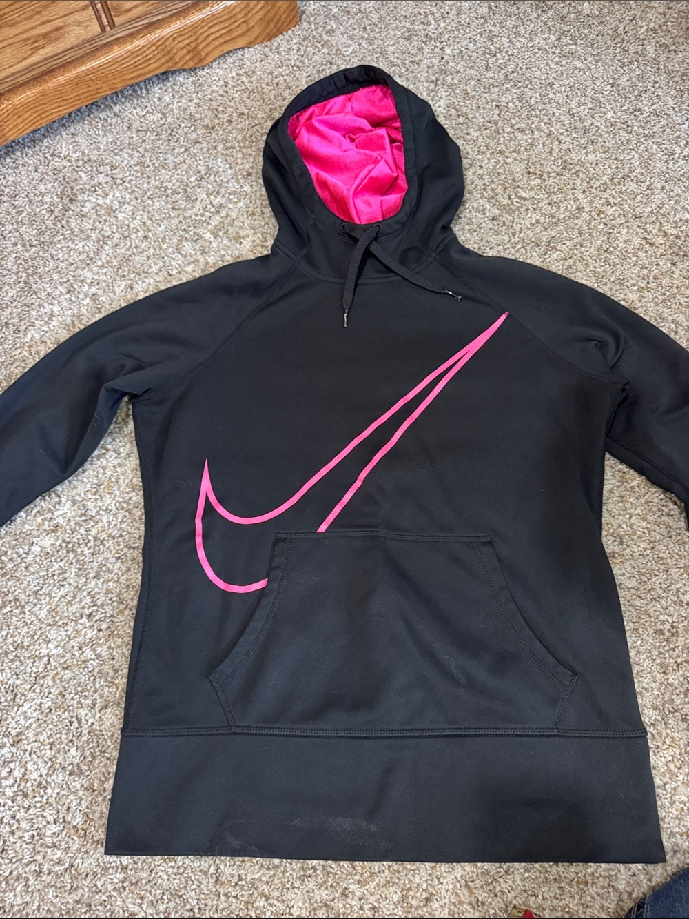 Nike Black Hoodie with Hot Pink Swoosh and Pink Lined Hood